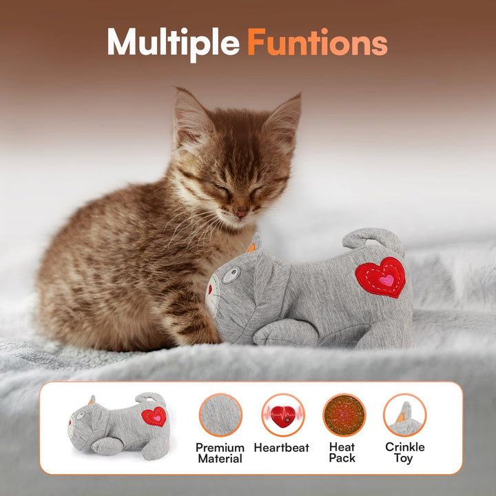 Heartbeat Cat Calming Toy Heartbeat Soothing Kitty Toys Stuffed Plush Warm Toys for Cats Comfort Kitty Stress Relief and Sleep Aid Toy