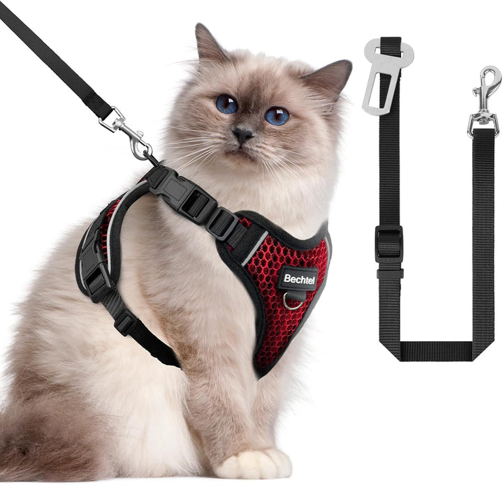 Cat Harness, Cat Harness and Leash for Walking, Adjusted in Four Directions and Breathable Cat Harness for anti Escape That Can Be Fitted and Positioned, Reflective Strips Harness, Black, S