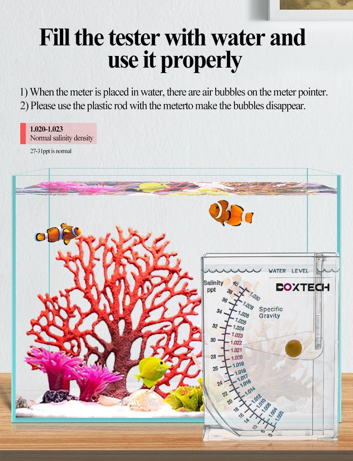 Aquarium Marine Test, Sea Saltwater Hydrometer, Reef Ocean Hydrometer Salinity Meter for Pool Aquarium Water Salinity Specific Gravity Test
