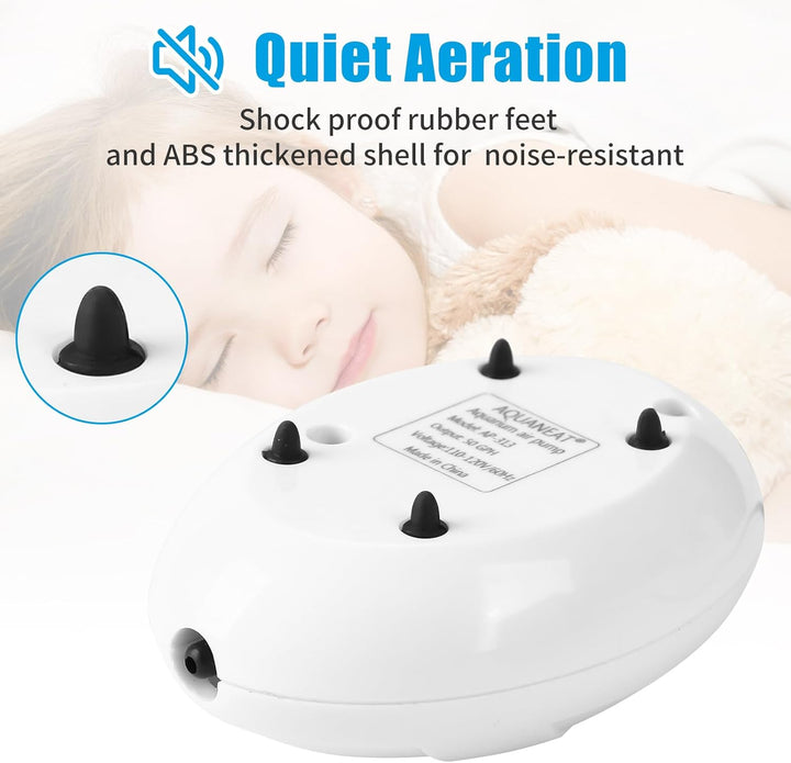 Aquarium Air Pump, 20 Gallon Fish Tank Air Pump, Fish Bubbler, Hydroponic Oxygen Aerator, with Airline Tubing, Stone, Check Valve