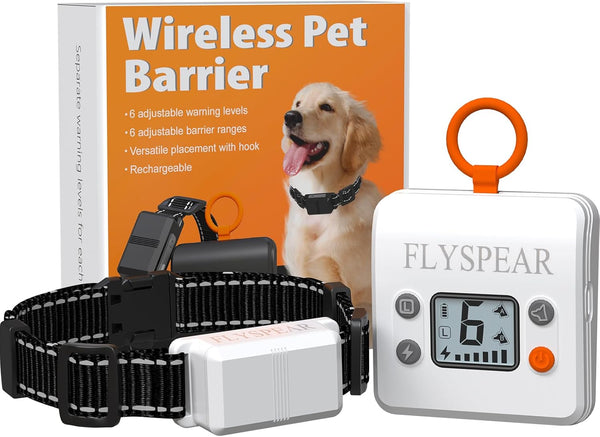 Wireless Pet Barrier - Rechargeable Indoor Barrier with 6 Adjustable Range Radius up to 7 Ft, 6 Adjustable Safe Static Intensity, Electric Fence System for Dogs with Hook (White)