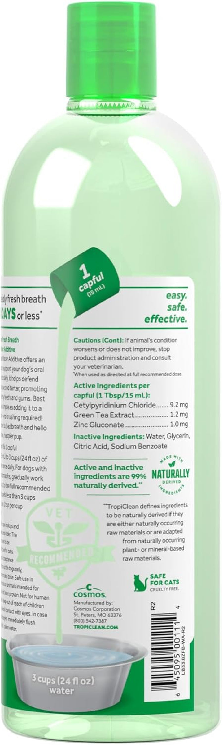 Fresh Breath Water Additive for Dogs, Dog Breath Freshener and Teeth Cleaning Solution, No Toothpaste or Toothbrush Required, 33.8Oz.