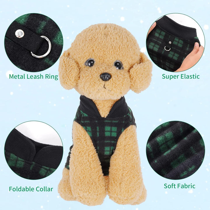 4 Buffalo Plaid Dog Sweaters with Leash Ring Soft Fleece Vest Pullover Warm Jacket Pet Clothes Winter Outfits for Small Puppy Cat Pets (Small)