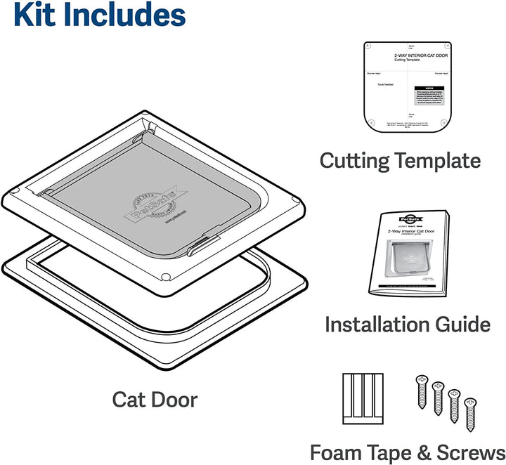 Interior 2-Way Locking Cat Door - Allows Convenient Movement between Rooms & Minimizes Scratching - Tinted Durable Plastic Privacy Door for Feeder & Litter Box