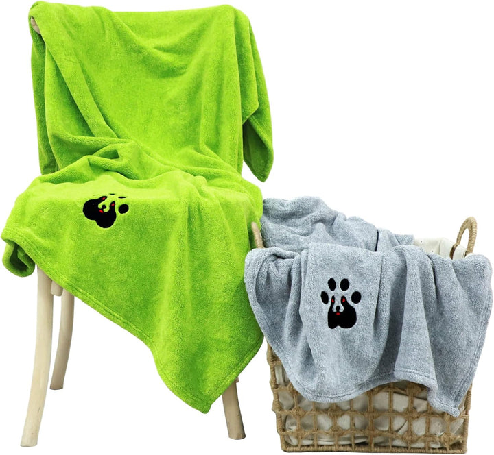Dog Towels for Drying Dogs - Pack of 2 - Super Absorbent Soft Microfiber Pet Bath Grooming Towel for Dogs Cats and Other Pets (M-36" * 28", Grey and Brown )