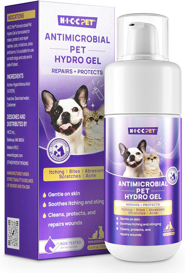 Dog Wound Care Hydro Gel, Heals Wounds, Hot Spot Treatment for Dogs, Soothes Inflammation, Prevents Infection, Treats Bites, Scratches & Skin Ulcers, Cat Wound Care Solution, 3.4 Ounces