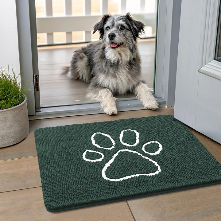 Dog Door Mat for Muddy Paws, Absorbent Dirt Trapper Non Slip Quick Dry Washable Chenille Mat for Mud Dogs, Entry Rug for Indoor and Outdoor (30X20 Inches, Grey)
