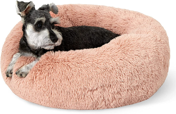 Calming Dog Bed Medium Size Dog - Donut Washable Medium Pet Bed, 30 Inches Anti-Slip round Fluffy Plush Faux Fur Cat Bed, Fits up to 45 Lbs Pets, Camel