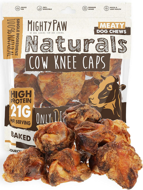 Naturals Dog Bones - Cow Knee Caps & Knuckle Bones for Dogs (8 Pack) | 100% Natural Beef Knee Caps, Meaty Pet Treat