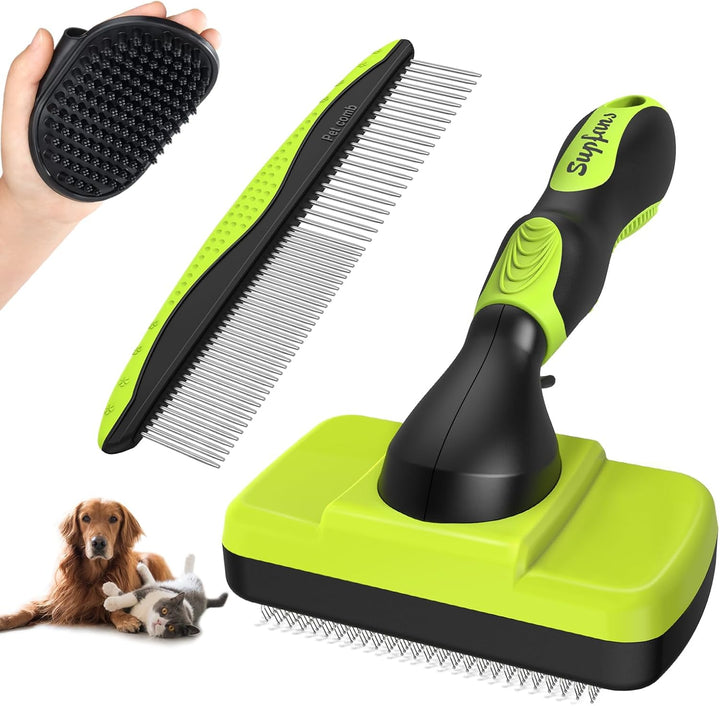 3PCS Dog Grooming Kit - Deshedding Brush, Slicker Brush, Bath Brush and Comb for Pet Supplies (Blue Black)
