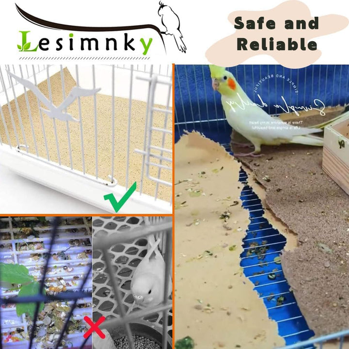 Bird Cage Liner 50-Pack 17” X 11” Gravel Paper Cuttable Pet Sandpaper Special for Bird Cage in Sea Sand, Easy Clean Pet Sandpaper Calcium Paper for Birdcage Parrots Cockatiels (50)