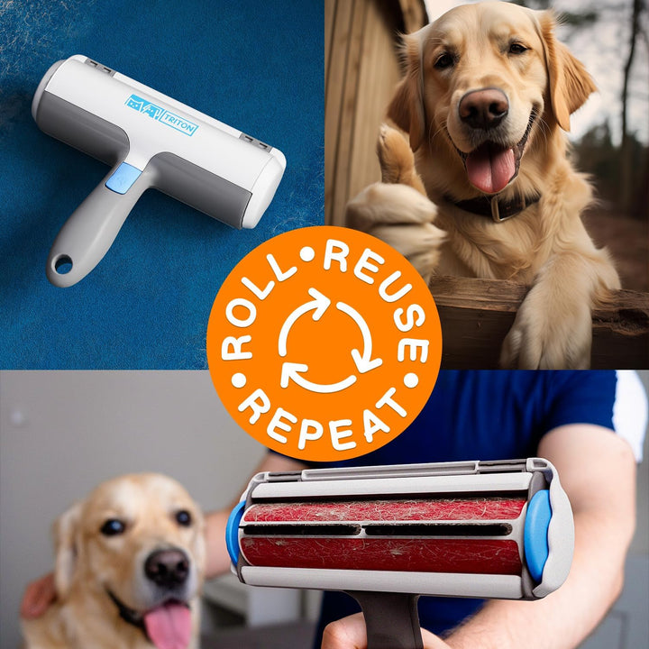 Pet Hair Removal Tool W/Fur Trapping Compartment and Detachable Handle, 60% Smaller Storage Size, Reusable Shedding Roller, Cat and Dog Hair Remover for Car, Furniture, Carpet (Gray/White)