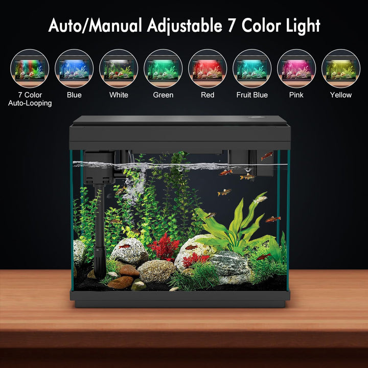 Smart Aquarium Fish Tank with Silent Water Pump, 2.4 Gallon Small Aquarium with Quick Start Kit, Temperature Display, Humidifier and RGB Lights, Perfect for Home, Office, and Decor