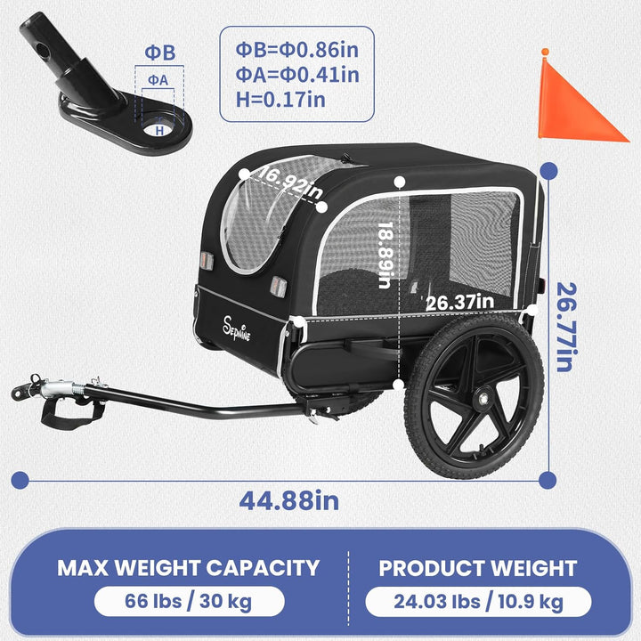 Dog Bike Trailer, Dog Cart for Bicycle, Suitable for Small and Medium Pets, Easy Folding Cart Frame, Quick Release Wheel, Non-Slip Floor, Internal Leash, 66LBS Grey