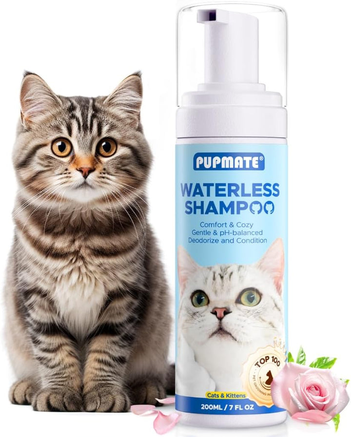Cat Waterless Shampoo with Brush - No Rinse Formula for Quick Clean between Baths, Hypoallergenic & Detangling, Reduce Itchy Skin Shedding & Odor Control,Vet-Recommended for Kittens/Senior Cats