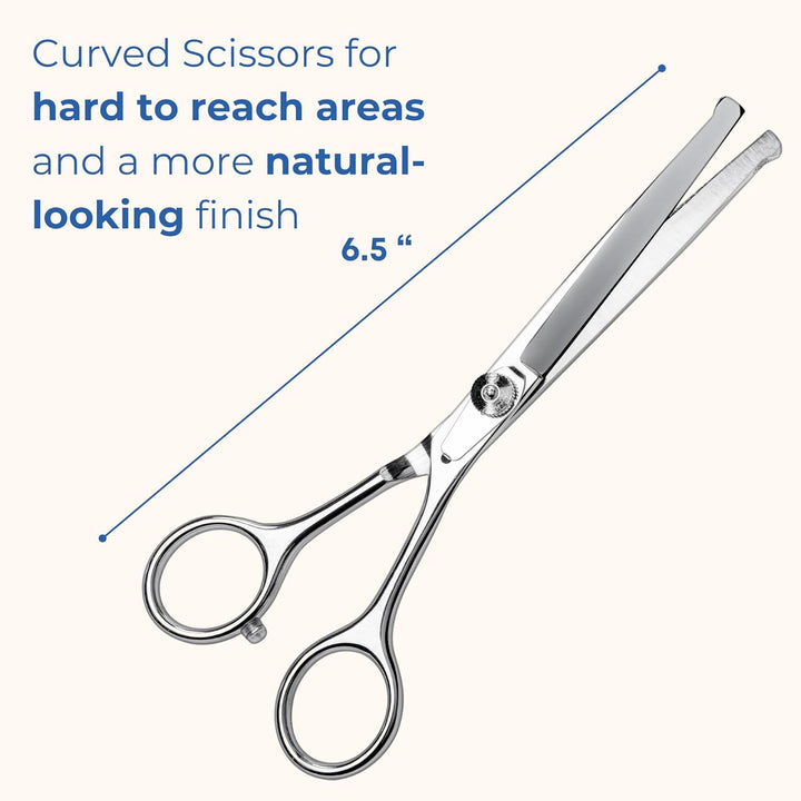 Pet Grooming Scissors Set with round Tips for Dogs & Cats - Professional Grade Shears Safely Cut through Dog or Cat Hair - Fur Trimming Made Easy - (Set of 2)