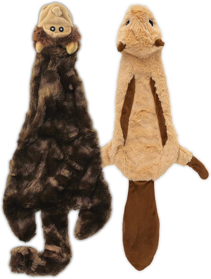 2-In-1 Stuffless Squeaky Dog Toys with Soft, Durable Fabric for Small, Medium, and Large Pets, No Stuffing for Indoor Play, Supports Active Biting and Play - 4 Figures, Small