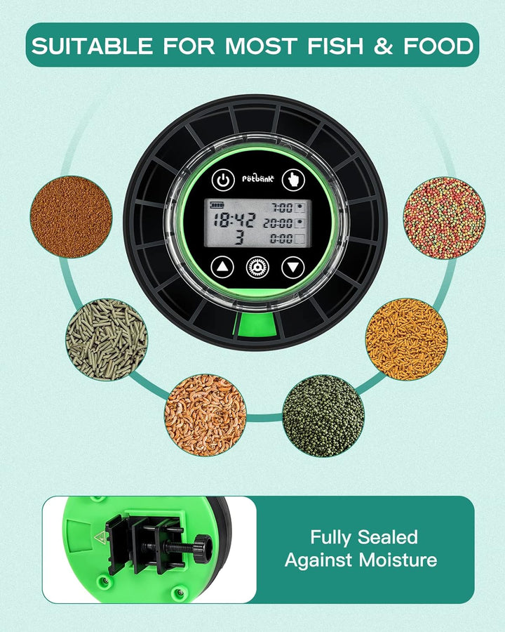 Automatic Fish Feeder for Aquarium - Moisture-Proof and Precision Feeding Betta Vacation Feeder, USB Rechargeable Auto Fish Food Dispenser with Timer,Lcd Display