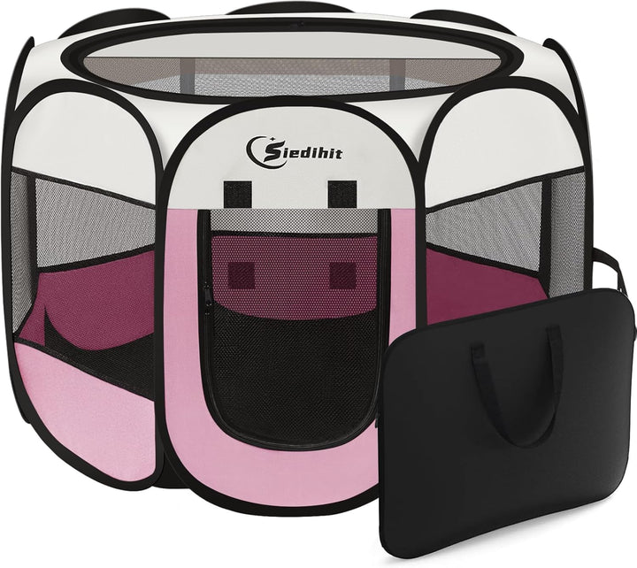 Dog Cat Playpen, Puppy Pet Playpen Indoor for Small Dogs Tent Crates Cage Outdoor, Portable Pop up Dog Kennel Playpen with Carrying Case for Dogs/Cats/Rabbits, Removable Zipper Top, Grey