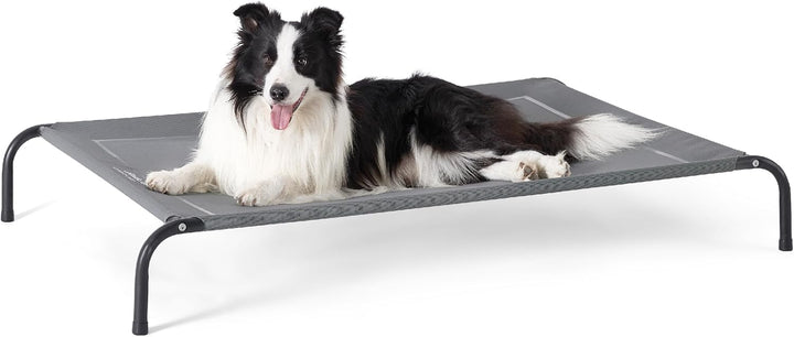 Outdoor Elevated Dog Bed Large Sized Dog, Portable Indoor & Outdoor Cooling Raised Cot Pet Hammock Bed with Skid-Resistant Feet, Frame with Breathable Mesh, Grey, 49 Inches