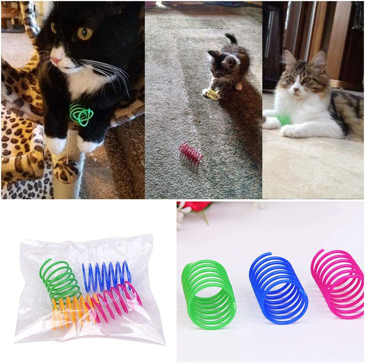 Interactive Cat Spiral Creative Spring Toy to Kill Time and Keep Fit, Sturdy and Heavy Plastic for Swatting, Biting, Hunting Kitten Toys, Colorful, 12 Pcs