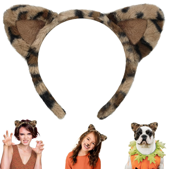 Dog Ears Golden Movable, Realistic Animals Ears Headband Brown, Fluffy Cat Bunny Bear Costume Halloween Christmas for Washing Makeup Cosplay Birthday Party