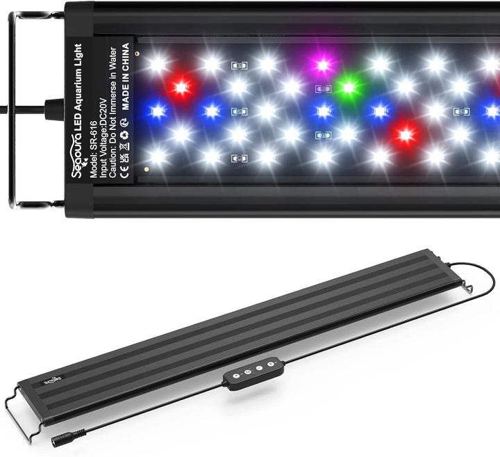 Led Aquarium Light for Plants-Full Spectrum Fish Tank Light with Timer Auto On/Off, 18-24 Inch, Adjustable Brightness, White Blue Red Green Pink Leds with Extendable Brackets for Freshwater