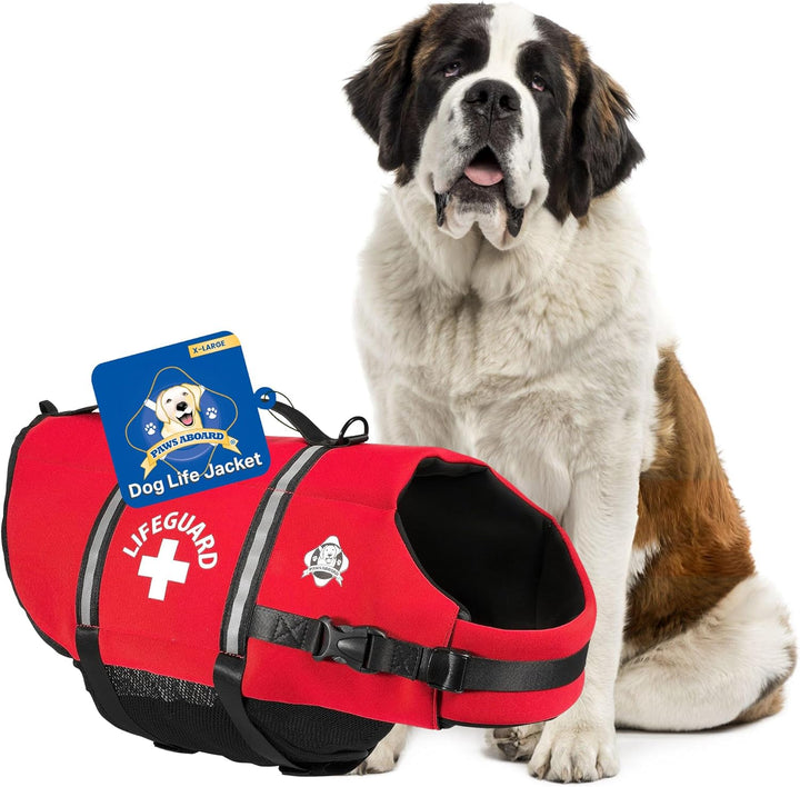 Dog Life Jacket - Swimming Vest for Dogs, Adjustable, Reflective, Comfortable, Multiple Colors, Patterns, Xx-Small to Extra Large Dog Swim Vest with Handle (Red, Large)