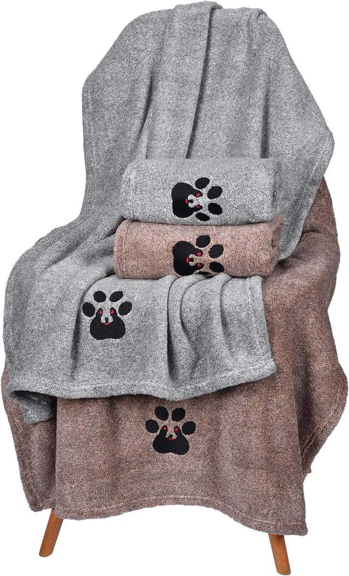 Dog Towels for Drying Dogs - Pack of 2 - Super Absorbent Soft Microfiber Pet Bath Grooming Towel for Dogs Cats and Other Pets (M-36" * 28", Grey and Brown )