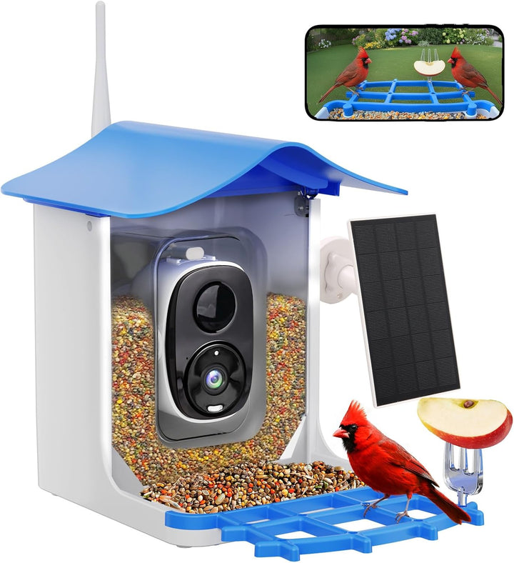 Bird Feeder with Camera AI Identify Birds Species Solar Panel - Smart Bird House with 1080P HD+ Video Live Stream, Instant Arrival Alerts, Live View, Capture Video, Bird Lover Watching (Green)