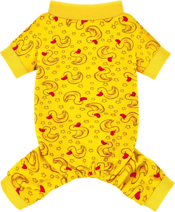 Dog Pajamas Onesie: Comfortable Four-Legged Apparel for Small, Medium, & Large Dogs, Polyester Material for Comfort, Wrinkle Resistance, Moisture Wicking, and Stretchiness Yellow Duck S