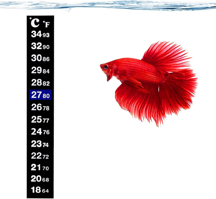 Betta Fish Tank Thermometer Stick On, Aquarium Temperature Sticker Strip, 5.2 X 0.7 Inches, Green & Blue Temperature Indicator, Amphibian and Reptile Thermometer Sticker, Black, 1 Pc