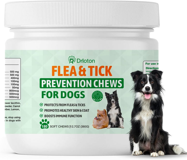Flea and Tick Prevention for Dogs Chewables - 180 Treats - Natural Dog Flea and Tick Treatment Chewable Supplement for All Breeds & Ages - Soft Chews - Chicken Flavor