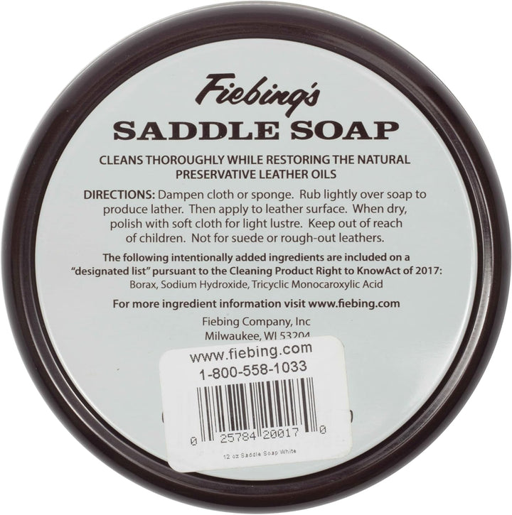 Saddle Soap 12Oz - White - Clean, Polish and Maintain Saddles, Shoes, Luggage, Handbags - Thoroughly Cleans & Restores Natural Preservative Leather Oils to Maintain Suppleness & Strength