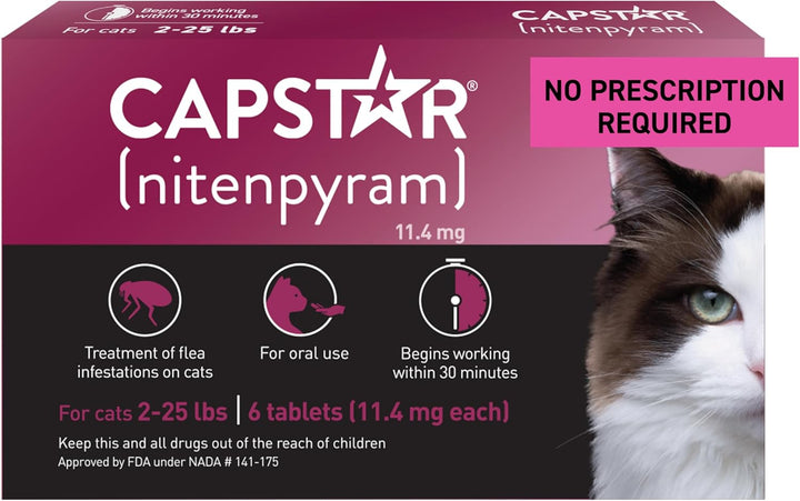 (Nitenpyram) Cat Flea Treatment, Fast-Acting Oral Flea Treatment for Cats 2-25 Lbs, Vet-Recommended Medication Tablets Start Killing in 30 Minutes, 6 Doses