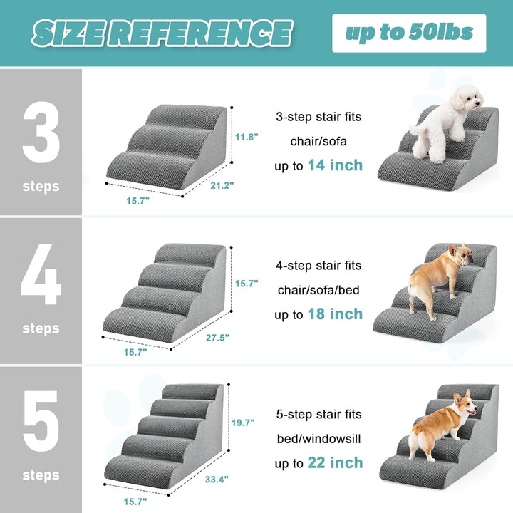 Dog Stairs for Small Dogs 15.7''H, 4-Step Sturdy Dog Steps for Bed, Couch, Sofa, Waterproof Pet Stairs for Older Cats, Puppy, Removable Washable Cover, Non-Slip Curved Pet Ramp Indoor, Grey