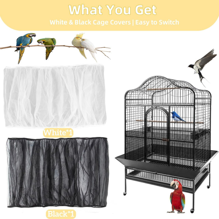 2 Pcs Bird Cage Cover - Bird Cage Seed Catcher Bird Net Bird Cage Skirt Nylon Nesh Bird Cage Net for round Square Canary Parakeet Cockatiel Pigeon Budgie Quail Large Tall Big Bird Cage