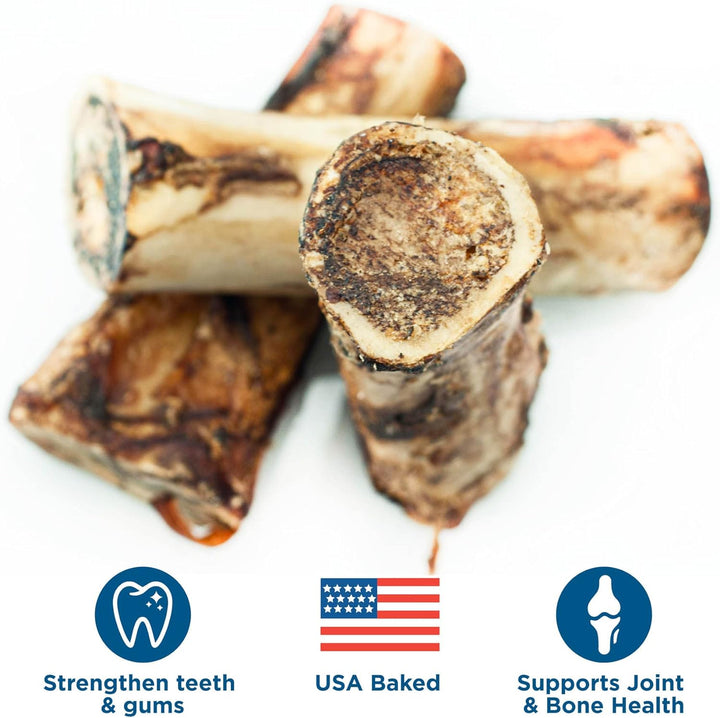 Marrow Bones - 3 Count (Pack of 1) - USA Packed, Healthy Snack, Grass-Fed Beef, Long-Lasting, Great for Large Breeds