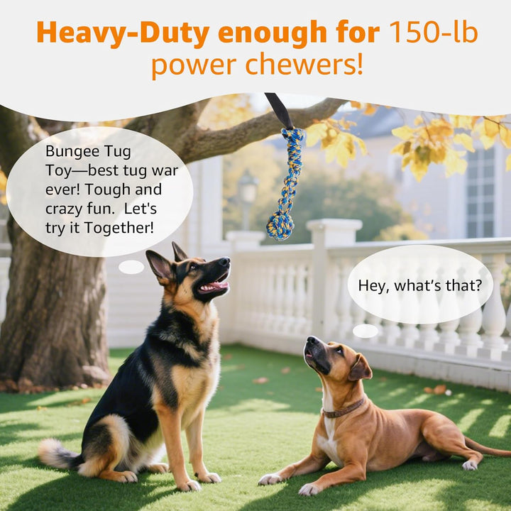 Outdoor Bungee Tug Toy, Dog Toy Hanging from Tree for Small to Large Dogs, Interactive Exercise Play Cord & Tether with Chew Rope Toy (Tree Stump Tug of War-Black)