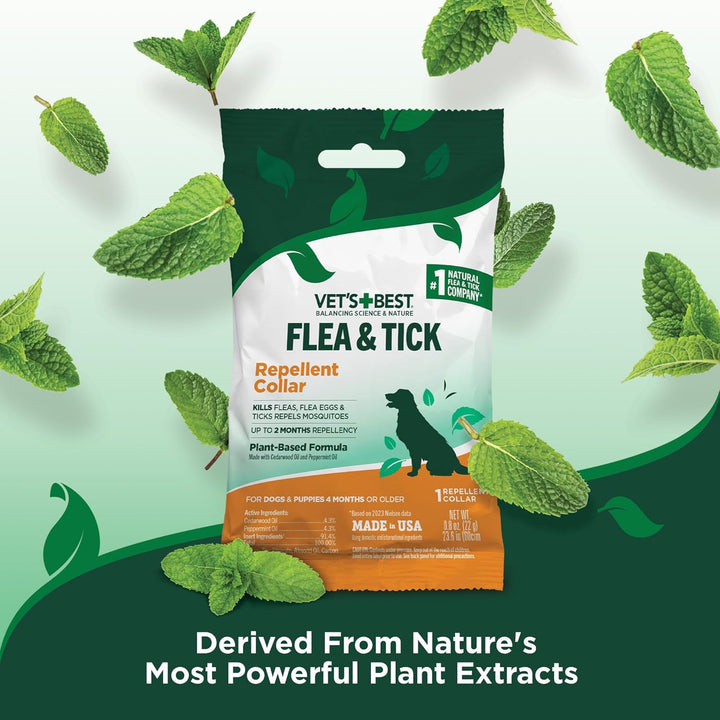 Natural Flea and Tick Collar for Dogs – Natural Repellent Collar with Plant-Based Ingredients – Flea and Tick Prevention and Treatment – Fits Small to Large Dogs – up to 20” Neck Size