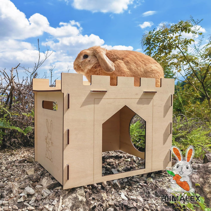 Large Sturdy Bunny House with Spacious Balcony Hidey Detachable Playhouse for Rabbit Hideout Castle Tower Toys for Indoor Bunnies Guinea Pig Hamster Chinchilla Gerbil