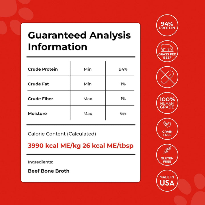 Beef Bone Broth for Dogs - High Protein Bone Broth for Cats - Beef Bone Broth Powder for Dogs - Dehydrated Beef Cat Food Toppers - Dog Safe Bone Broth - Bone Broth Topper for Dogs