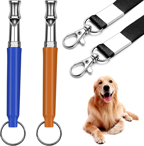 2 Pack Dog Whistle, Dog Whistle to Stop Barking Neighbors Dog, Adjustable Ultrasonic Silent Dog Whistle, Professional Recall Dog Training Whistles, with Lanyard (Blue&Orange)