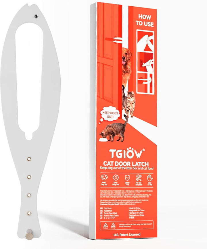 Cat Door Latch, 2 Pcs Cat Door Stopper Pet Door Latch to Keep Dog Out of Litter Box and Food, Door Prop for Cat with 5 Adjustable Size Strap 2.5-6" Wide, No Measuring, Easy to Install, White