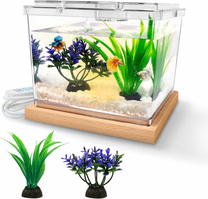 Mini Betta Fish Tank, Small Fish Bowl for Temporary Space, 0.2 Gallon Stackable Cube Tank with Betta Leaf and Gravels for Small Fish, Insect, Shrimp, Crab, Spider.(Pack-1)