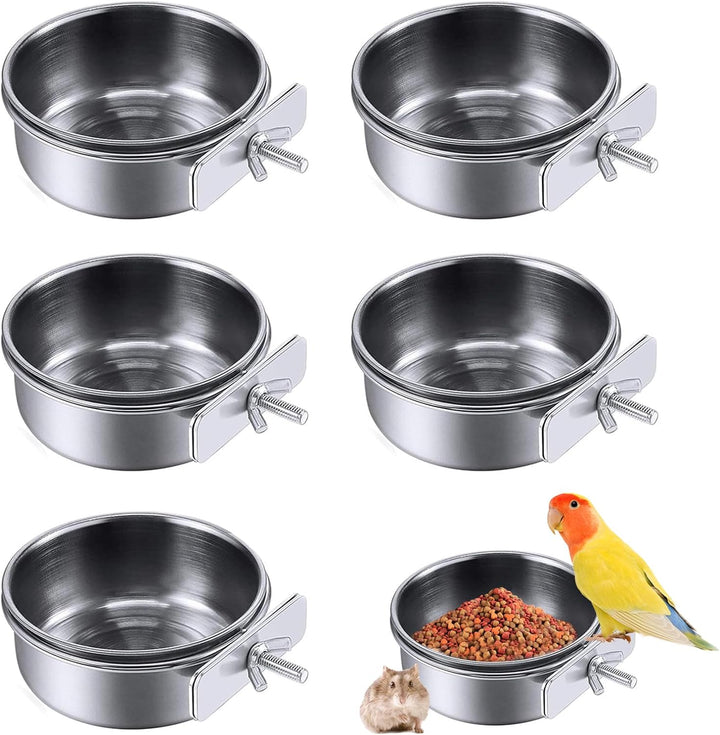 Parrot Feeding Cups Birds Food Dish Stainless Steel Parrot Feeders Water Cage Bowls with Clamp Holder for Cockatiel Conure Budgies Parakeet Parrot Macaw Small Animal Chinchilla Pack of 2