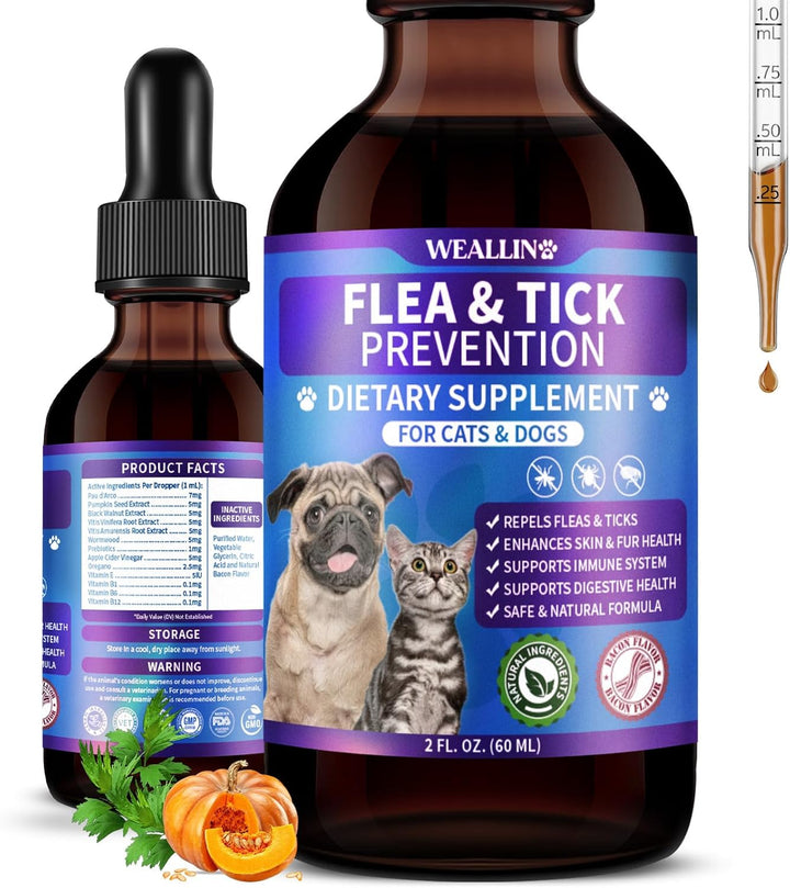 Flea and Tick Support for Dogs and Cats Natural Flea Treatment Drops with Multivitamin for Pets Oral Flea & Tick Prevention for Dogs and Cats Flea Herbal Drops for All Breeds and Ages