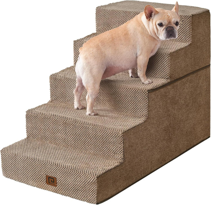 Dog Stairs for Bed 18" H, 4-Step Dog Steps for High Bed, Pet Steps for Small Dogs and Cats, Non-Slip Balanced Pet Ramp Indoor, Grey