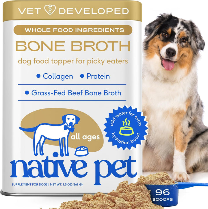 Bone Broth for Dogs - Made with Real Beef Bone Broth, Dog Food Toppers for Picky Eaters - Provides Extra Hydration & Nutrition for Joint Strength, Immunity & Heart Health-48 Scoops