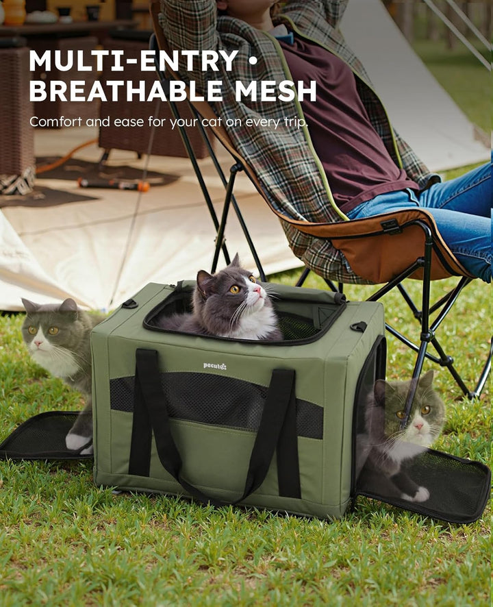 Cat Carrier Stable, Pet Carrier Breathable and Portable, Cat Carriers Bag with Scientific Hidden Partition, Carriers for Cat under 5Kg, Dog Carrier Suitable for Travel and Outing, Green